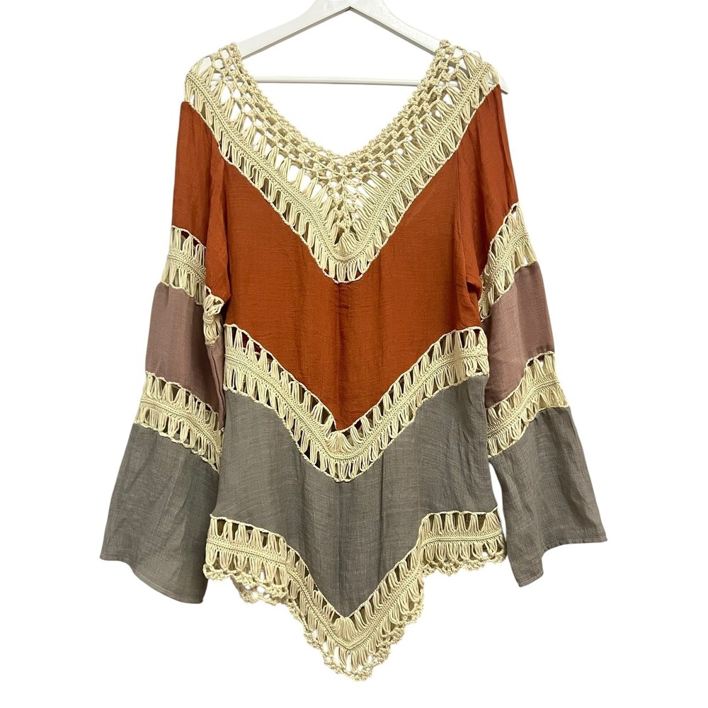 Unbranded Crochet Macrame Boho Top Women M? Multicolor Chevron Hippie‎ Peasant